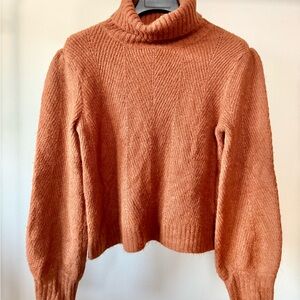 Lulus Rust Orange Cropped Turtleneck Sweater Balloon Sleeve NWT Small